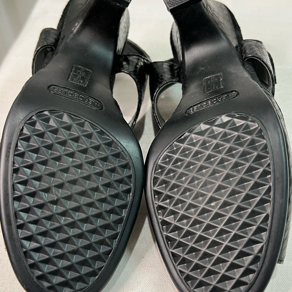 Aerosoles black vegan leather Ginerator snake embossed sandals size 6 - Picture 9 of 12